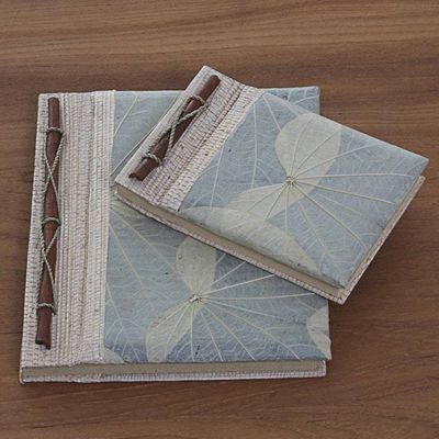 Primary image for Handcrafted Pair of Rice Paper Notebooks from Indonesia Autumn Spirit in Grey