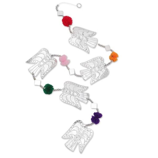 Alternate image for Handcrafted Embossed Angel Garland with Pompoms Heavenly Sparkles