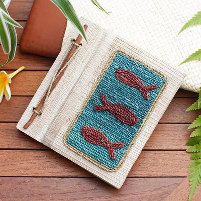 Alternate image for Hand-Crafted Eco-Friendly Natural Fiber Fish-Themed Journal Swerving Fish