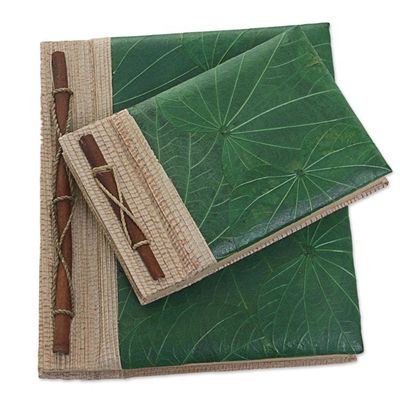 Alternate image for Handcrafted Pair of Rice Paper Notebooks from Indonesia Autumn Spirit in Green