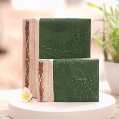 Alternate image for Handcrafted Pair of Rice Paper Notebooks from Indonesia Autumn Spirit in Green