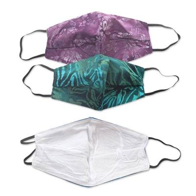 Alternate image for Set of 3 Double Layer Rayon Batik Elastic Loop Face Masks Batik Magic