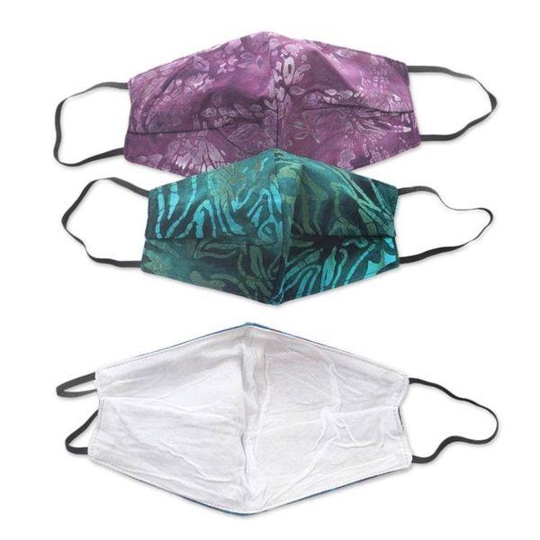 Alternate image for Set of 3 Double Layer Rayon Batik Elastic Loop Face Masks Batik Magic