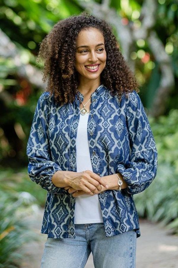 Alternate image for Woven Cotton Button-Up Shirt Jacket from Java Brocade Flowers