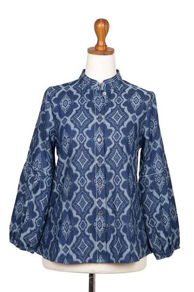 Alternate image for Woven Cotton Button-Up Shirt Jacket from Java Brocade Flowers