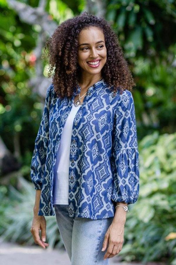 Alternate image for Woven Cotton Button-Up Shirt Jacket from Java Brocade Flowers