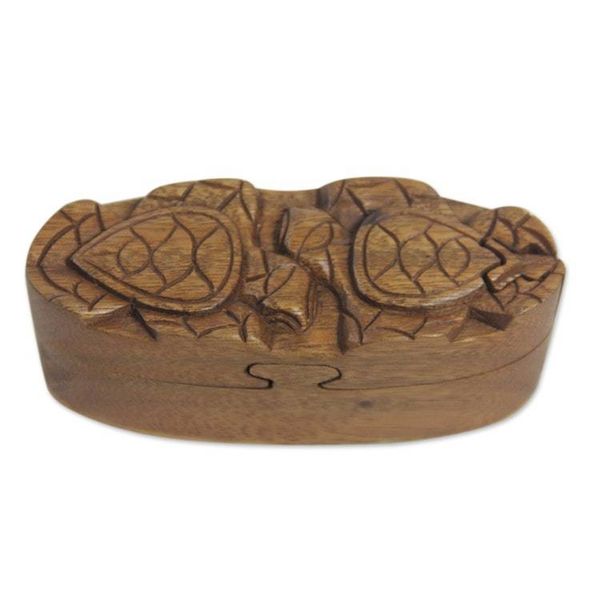 Alternate image for Balinese Turtle Theme Wood Puzzle Box Turtle Romance