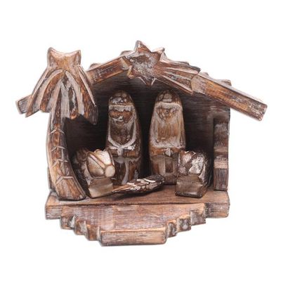 Alternate image for Rustic Hand Carved Nativity Scene 6 Pieces Nativity in the Tropics