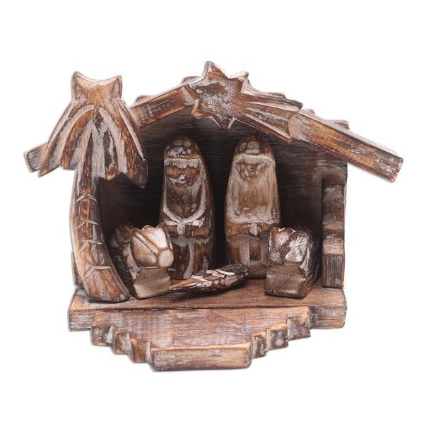 Alternate image for Rustic Hand Carved Nativity Scene 6 Pieces Nativity in the Tropics