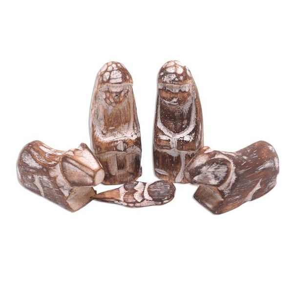 Alternate image for Rustic Hand Carved Nativity Scene 6 Pieces Nativity in the Tropics