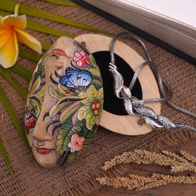 Alternate image for Hand Crafted Floral Wood Jewelry Box Twin Ladies