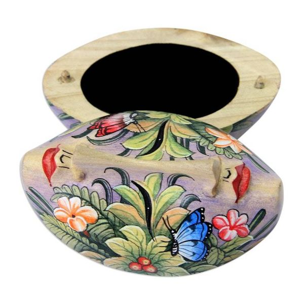 Alternate image for Hand Crafted Floral Wood Jewelry Box Twin Ladies
