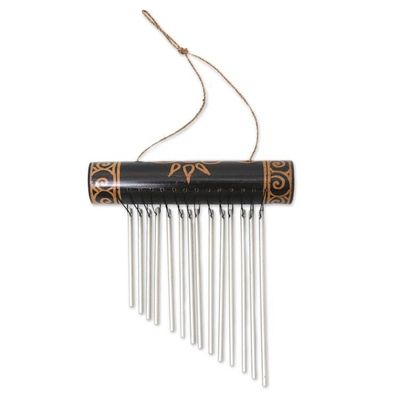 Alternate image for Handmade Sun Motif Bamboo and Aluminum Wind Chimes in Black In Tune with The Times
