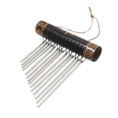 Alternate image for Handmade Sun Motif Bamboo and Aluminum Wind Chimes in Black In Tune with The Times