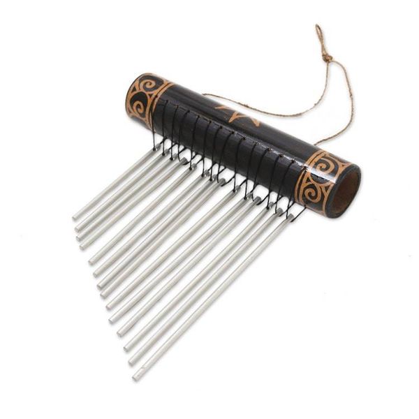 Alternate image for Handmade Sun Motif Bamboo and Aluminum Wind Chimes in Black In Tune with The Times