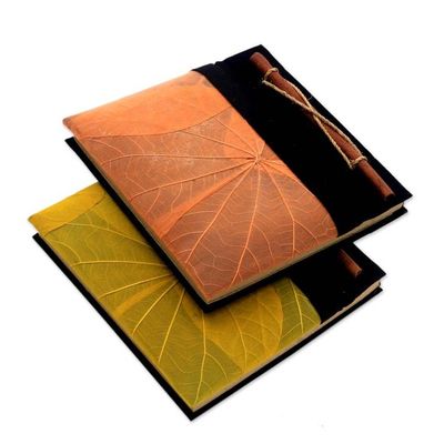 Alternate image for Orange and Yellow Kupu-Kupu Leaf Journals from Bali Pair Orange and Yellow Kupu-Kupu