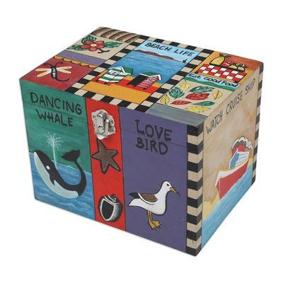 Alternate image for Hand-Painted Wood Decorative with Box Toggle Latch Closure Coastal Life