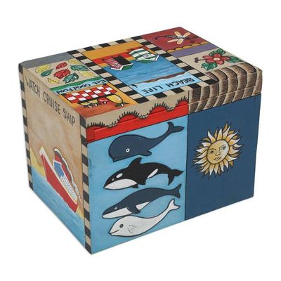 Alternate image for Hand-Painted Wood Decorative with Box Toggle Latch Closure Coastal Life