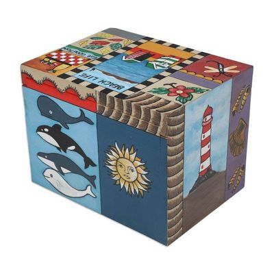 Alternate image for Hand-Painted Wood Decorative with Box Toggle Latch Closure Coastal Life