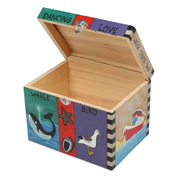 Alternate image for Hand-Painted Wood Decorative with Box Toggle Latch Closure Coastal Life