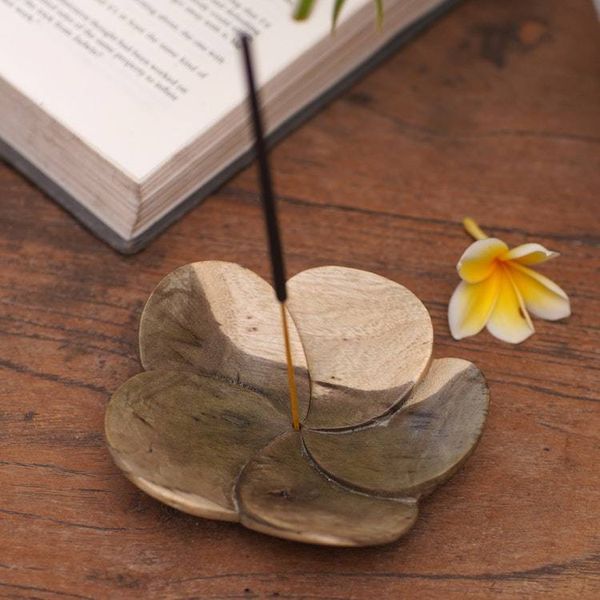 Alternate image for Hand-Carved Floral Wood Incense Holder from Bali Blooming Peace