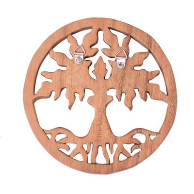 Alternate image for Hand-Carved Polished Brown Suar Wood Relief Panel from Bali Paradise Forest