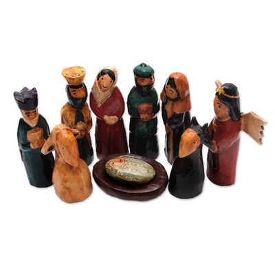 Alternate image for Handmade Wood Nativity Scene 9 Pieces Christ was Born