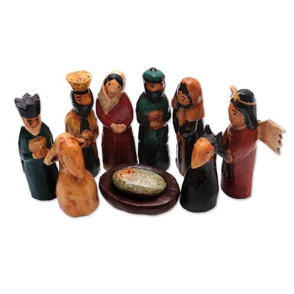 Alternate image for Handmade Wood Nativity Scene 9 Pieces Christ was Born