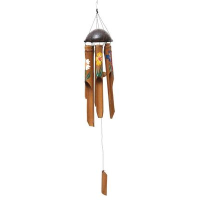 Alternate image for Hand-Crafted Bamboo Wind Chime with Floral Motifs from Bali Blooming Bamboo