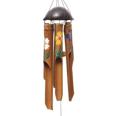 Alternate image for Hand-Crafted Bamboo Wind Chime with Floral Motifs from Bali Blooming Bamboo