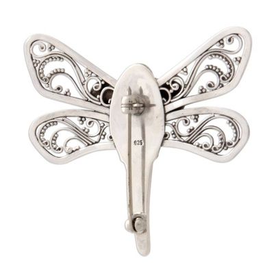 Alternate image for Indonesian Garnet and Silver Brooch Pin Scarlet Dragonfly