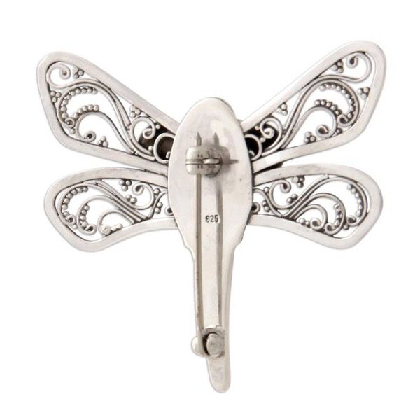 Alternate image for Indonesian Garnet and Silver Brooch Pin Scarlet Dragonfly
