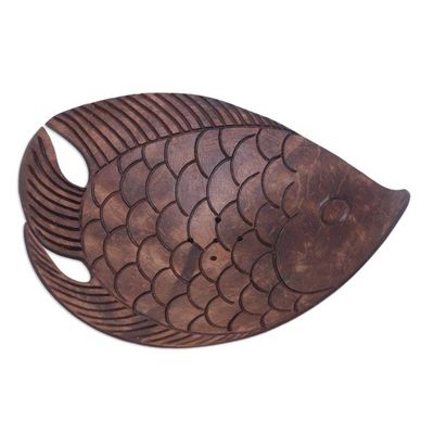 Alternate image for Aquatic Coconut Shell Soap Holder Hand Carved in Bali Fabulous Fish
