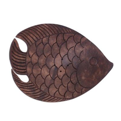 Alternate image for Aquatic Coconut Shell Soap Holder Hand Carved in Bali Fabulous Fish