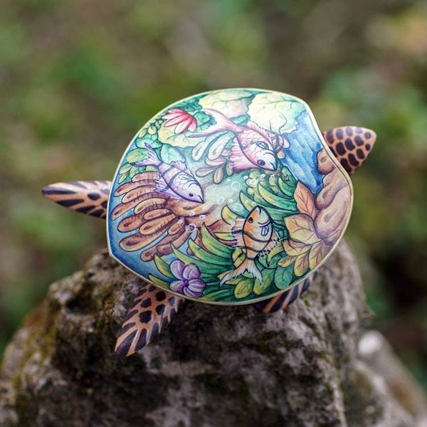 Alternate image for Hand Crafted Wood Jewelry Box Sea Turtle