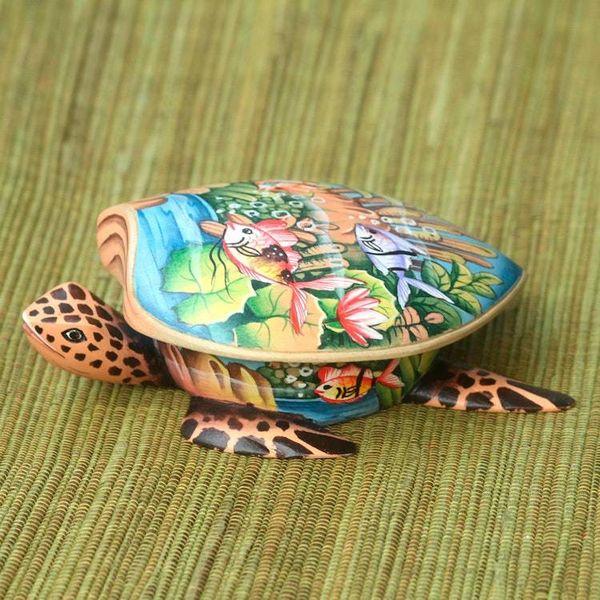 Alternate image for Hand Crafted Wood Jewelry Box Sea Turtle