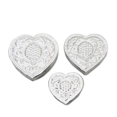 Alternate image for Decorative Aluminum Heart-Shaped Boxes Set of 3 Sparkling Love
