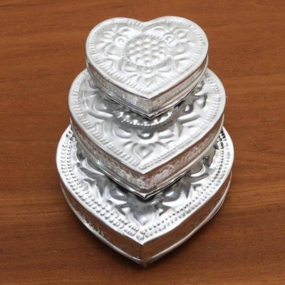 Alternate image for Decorative Aluminum Heart-Shaped Boxes Set of 3 Sparkling Love