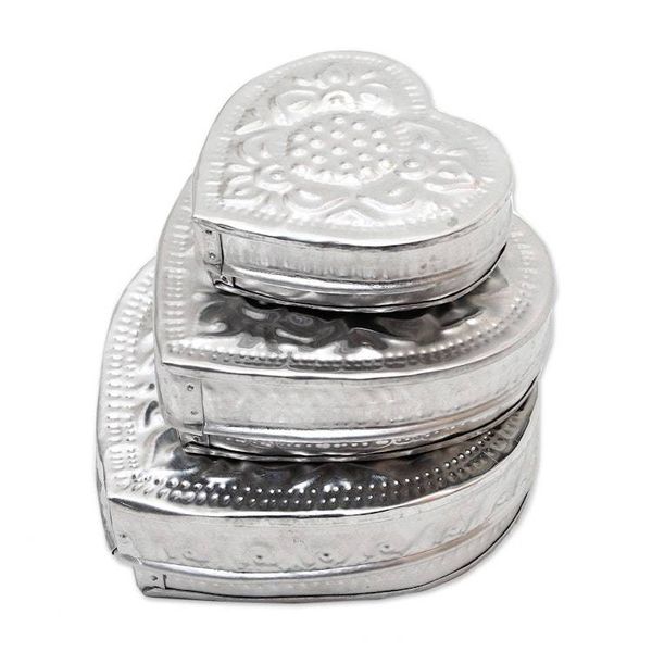 Alternate image for Decorative Aluminum Heart-Shaped Boxes Set of 3 Sparkling Love
