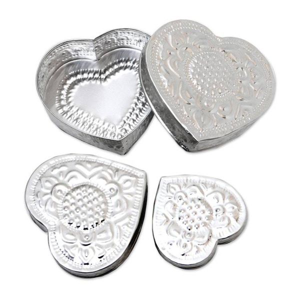Alternate image for Decorative Aluminum Heart-Shaped Boxes Set of 3 Sparkling Love