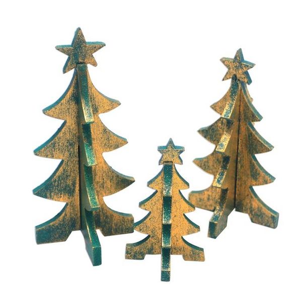 Image for Wood Christmas Tree Tabletop Decor from Bali Set of 3 Three Christmas Trees
