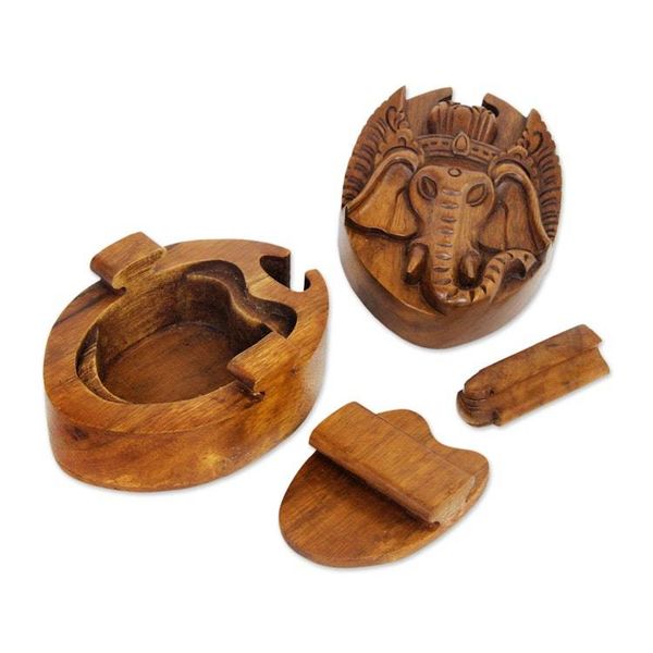 Alternate image for Hand Carved Balinese Wood Puzzle Box Auspicious Ganesha