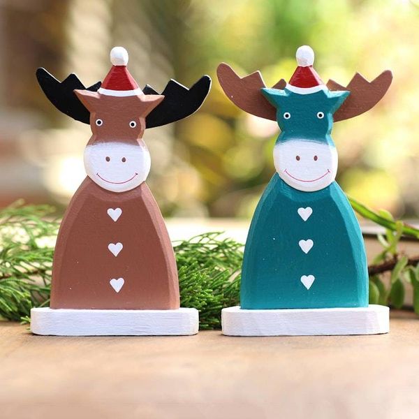 Alternate image for Hand Painted Holiday Reindeer Statuettes Pair Smiling Reindeer