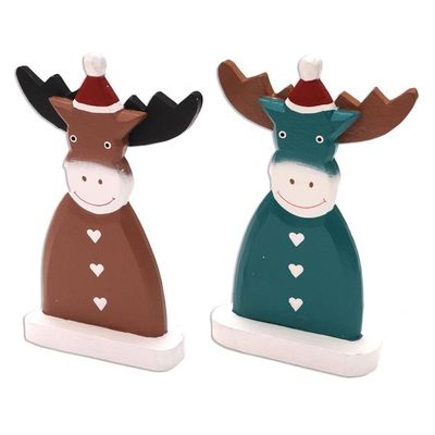 Alternate image for Hand Painted Holiday Reindeer Statuettes Pair Smiling Reindeer