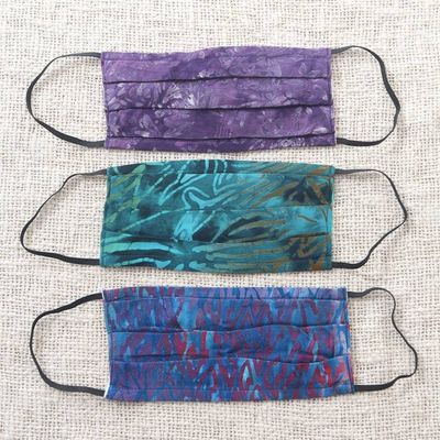 Alternate image for Set of 3 Double Layer Rayon Batik Elastic Loop Face Masks Island Allure