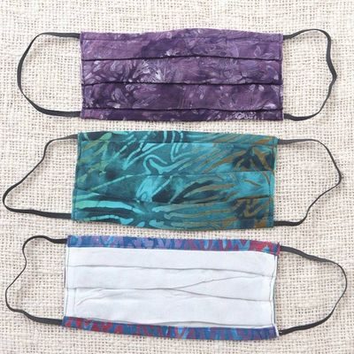 Alternate image for Set of 3 Double Layer Rayon Batik Elastic Loop Face Masks Island Allure
