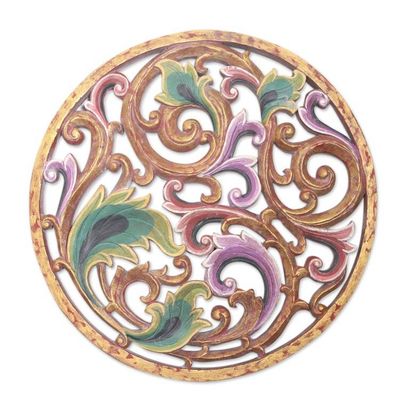 Alternate image for Hand Carved Suar Wood Relief Panel Balinese Shimmer