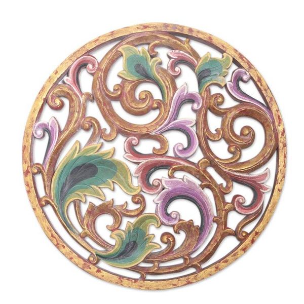 Alternate image for Hand Carved Suar Wood Relief Panel Balinese Shimmer