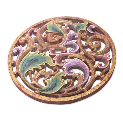 Alternate image for Hand Carved Suar Wood Relief Panel Balinese Shimmer