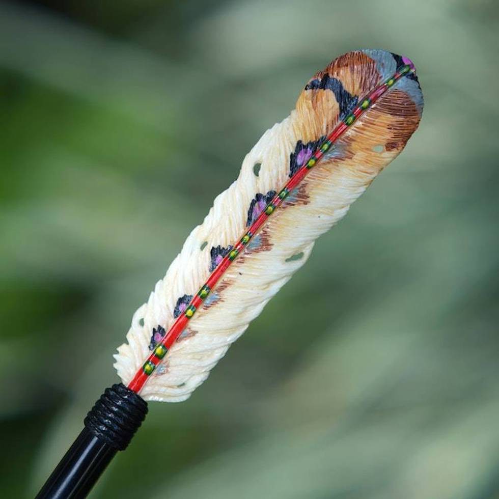 Feather-Themed Hand-Painted Hairpin in Warm Hues 'Feathered Nature'